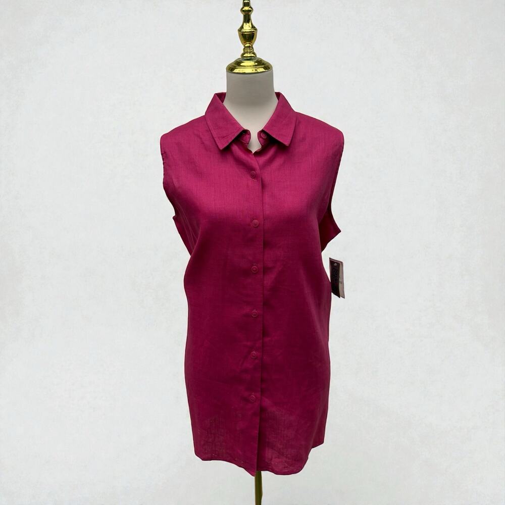 VTG Style & Co 100% Linen Tunic Shirt Sz 16 NWT Pink Magenta‎ Coastal Lagenlook